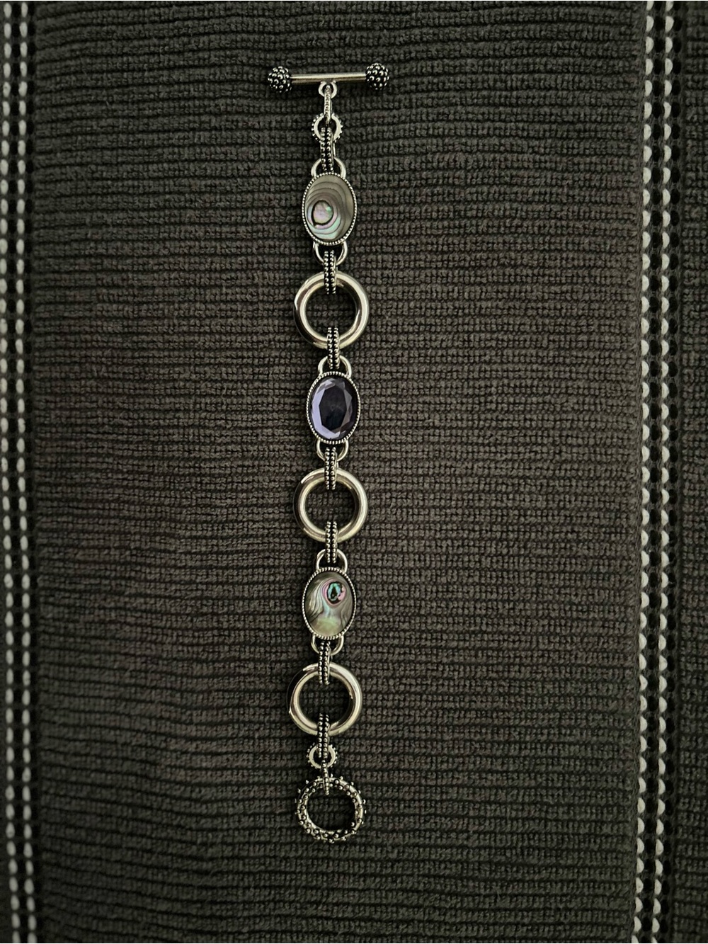 Lia Sophia Silver-Tone Bracelet with Abalone and Purple Stone - Picture 2 of 3